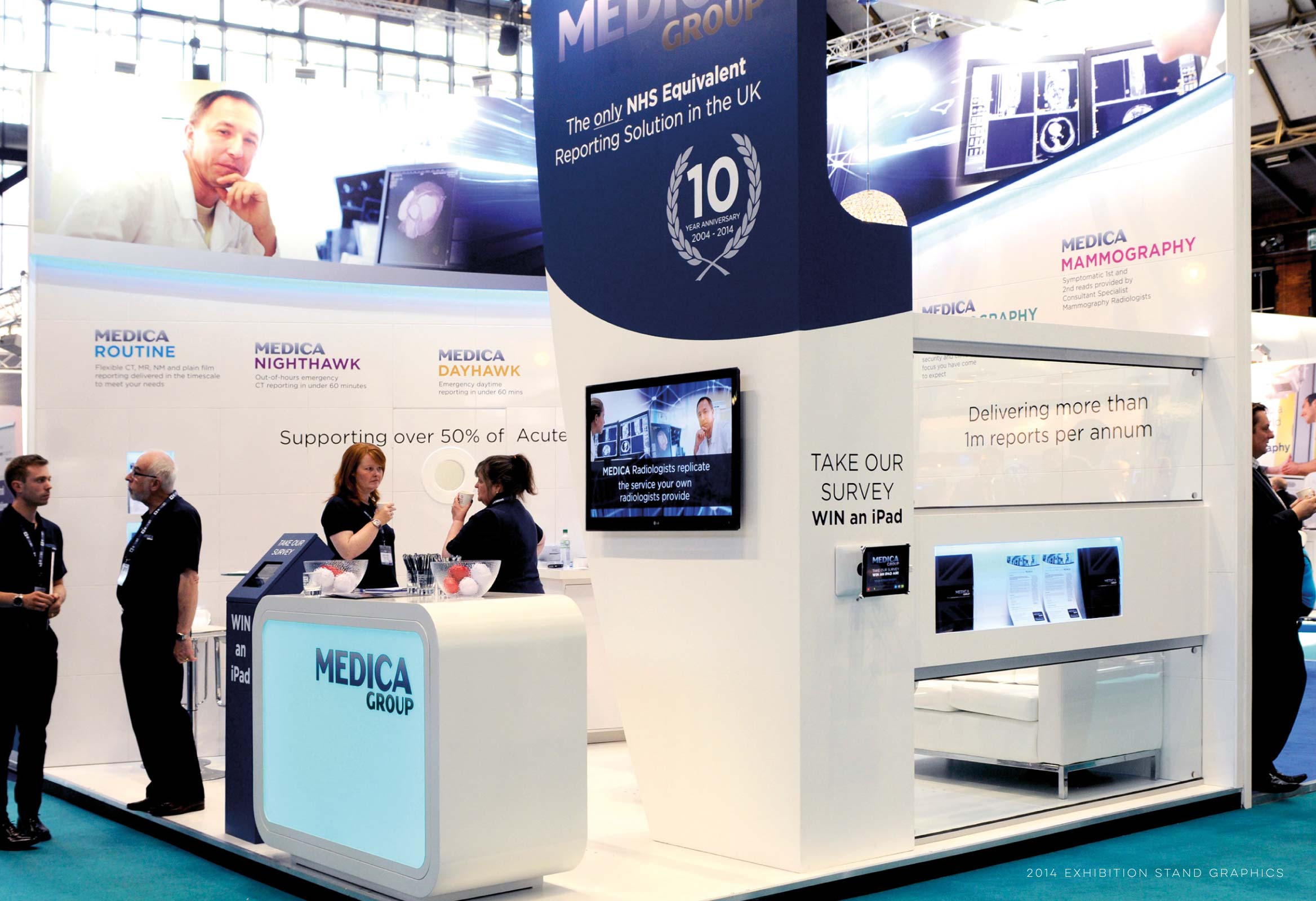 Image of Medica's Exhibition Stand for UKRC 2014 graphic design by Miller&Co